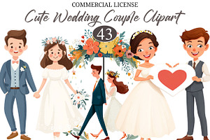 Cute Wedding Couple Clipart, a Seasonal Illustration by designcity5