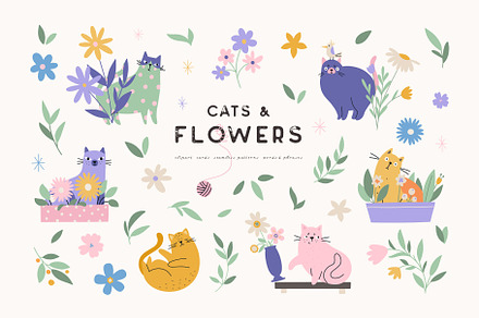 Cats and Flowers Illustrations, an Animal Illustration by AlekseliArt