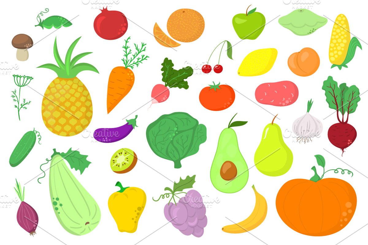Set of fruits and vegetables, an Object Graphic by meowu