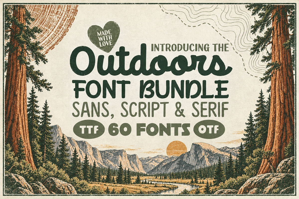 Outdoors Font Bundle - 60 Fonts!, a Serif Font by HipFonts (Photo 1 of 13)