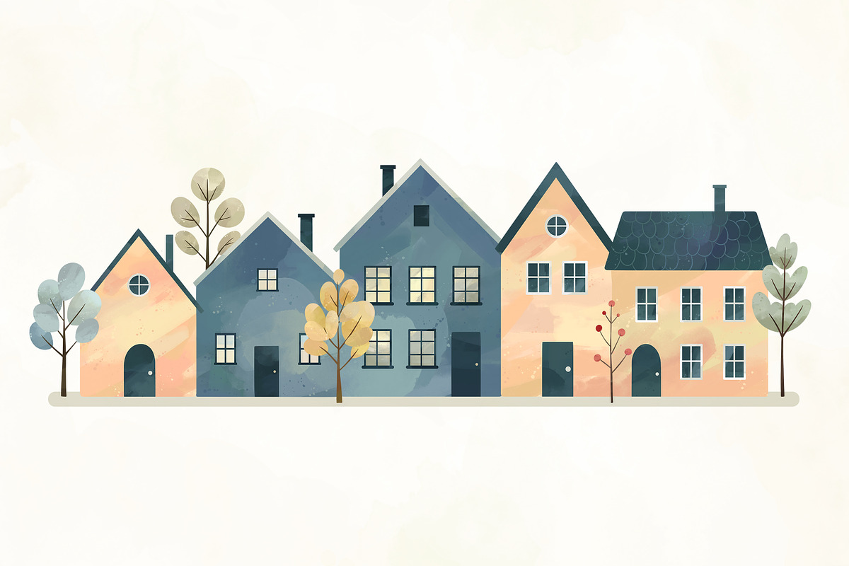 Scandi Houses Watercolor Clipart Set, an Illustration by Hanna's ArtLab (Photo 8 of 8)