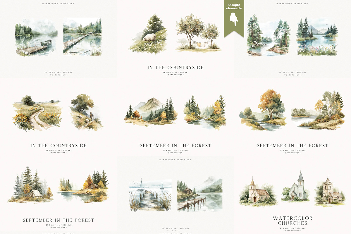 Watercolor Landscapes Bundle, a Decorative Illustration by PeDe Designs (Photo 8 of 14)