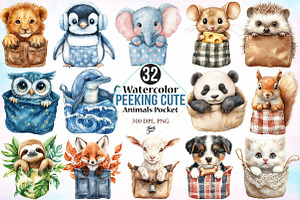 Watercolor Peeking Cute Animals PNG, an Animal Illustration by Canvas Craft