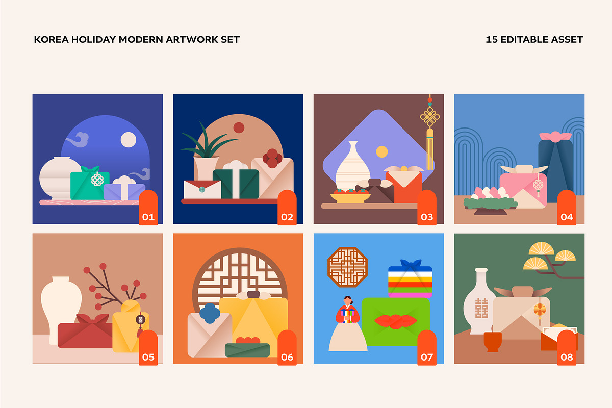 Korea Holiday Modern artwork set, an Object Graphic by Studio Mei Design (Photo 2 of 3)