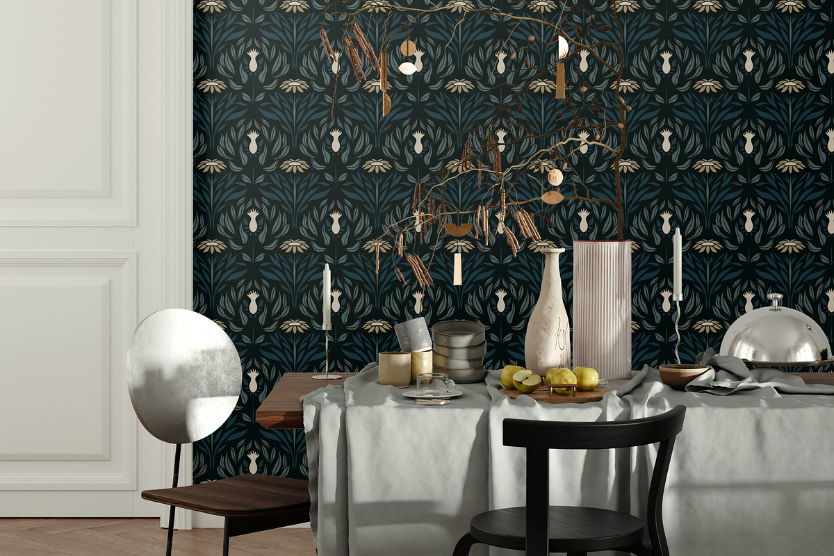 Blue and Beige Wallpaper, a Wallpaper Graphic by Bloomart Studio (Photo 5 of 7)
