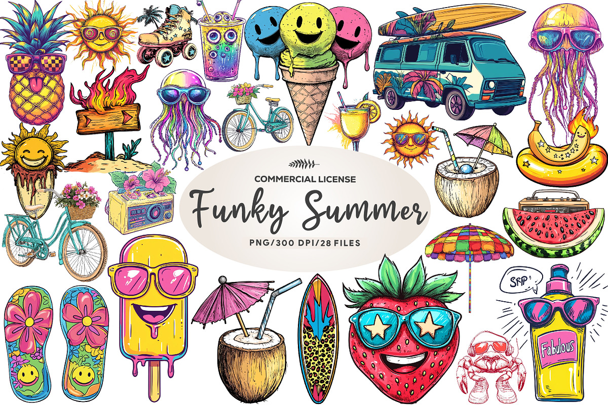 Funky Summer Clipart, an Illustration by CreationArt (Photo 1 of 5)