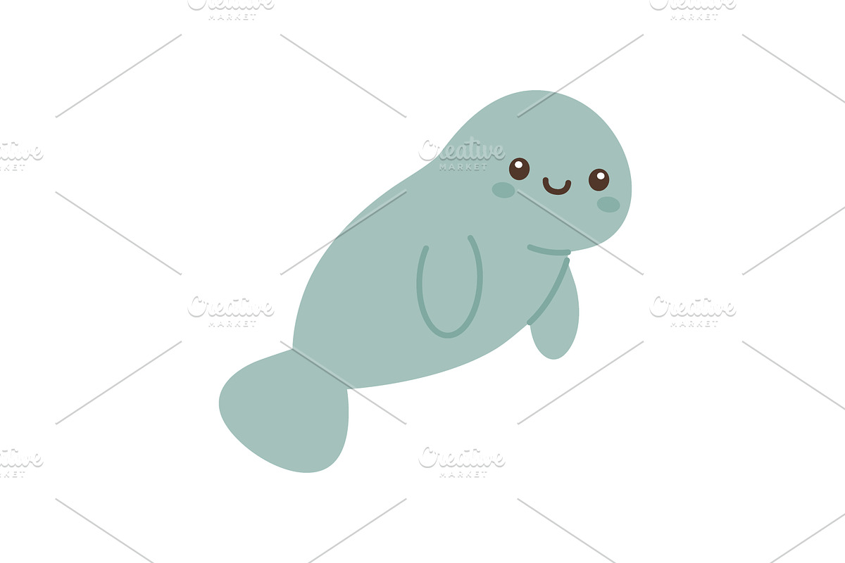 Smiling cartoon manatee. Flat vector, an Animal Illustration by GraphiShop