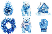 Watercolor Blue Winter Decor Clipart, an Illustration by Watercolor design (Thumbnail 4 of 4)