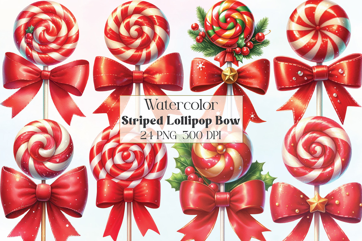 Watercolor Striped Lollipop Bow PNG, an Illustration by CraftArtStudio (Photo 1 of 6)