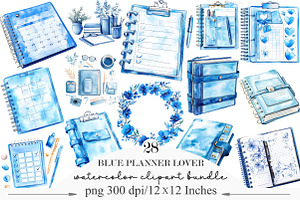 Watercolor Blue Planner Lover, an Illustration by Designking