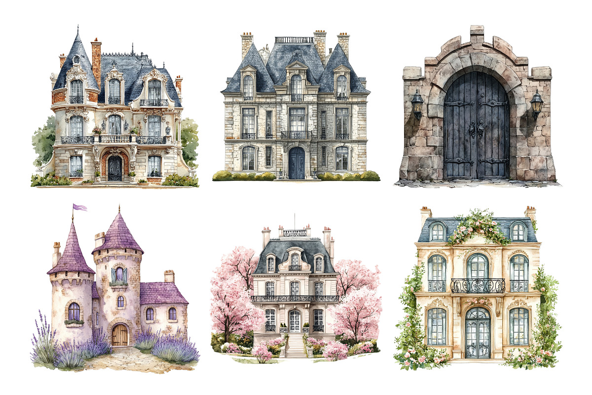 French Chateau Watercolor Clipart, a Texture Illustration by Daily.Designs (Photo 2 of 5)