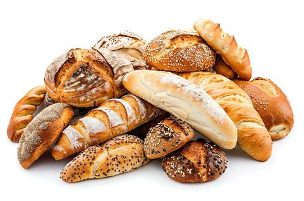 Freshly different baked bread isolated on white background, a Food & Drink Photo by AlyaAnd