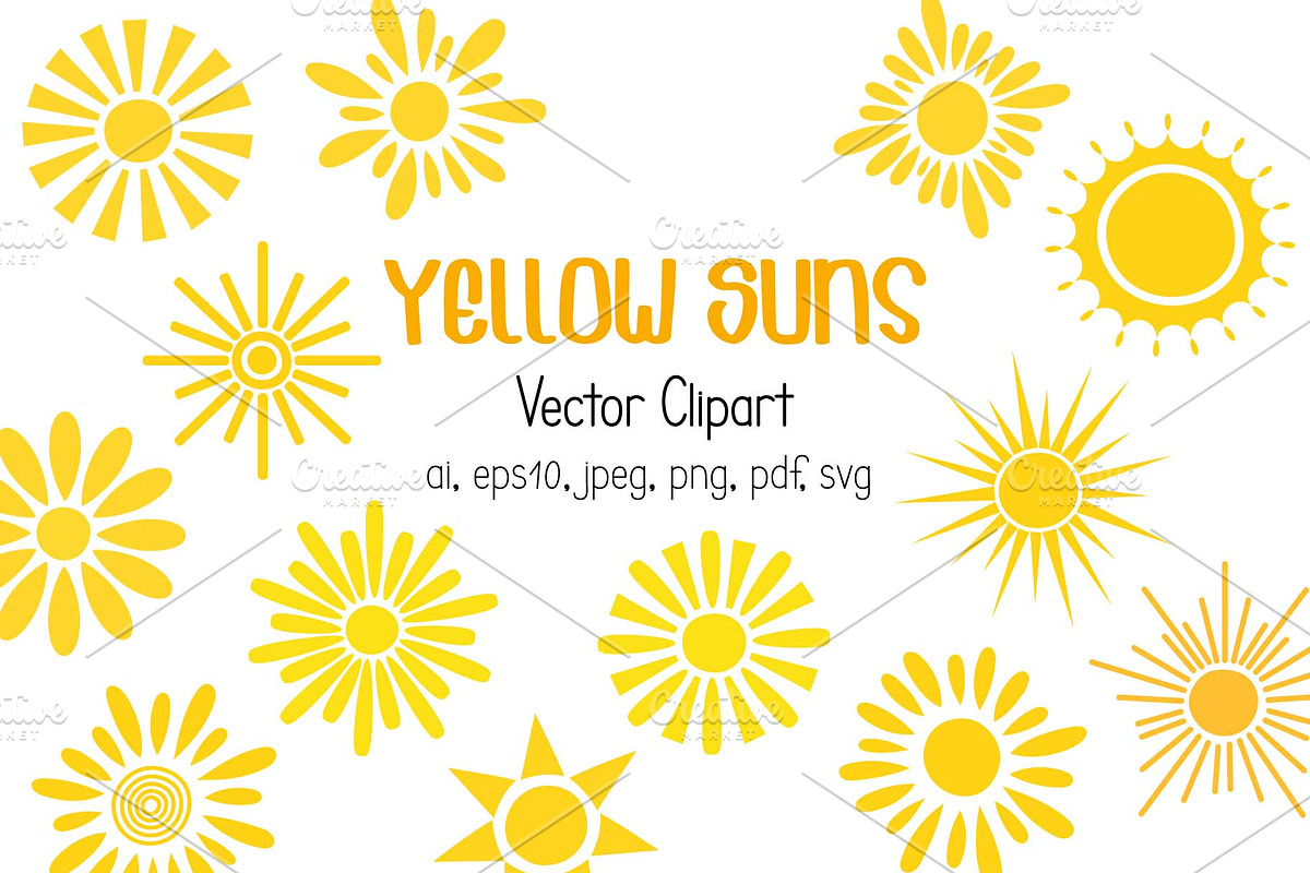 Yellow Sun Vector clipart collection, an Object Illustration by Contes_de_fée (Photo 1 of 5)