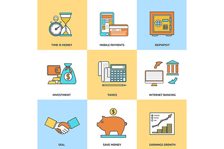 Modern financial line icons set