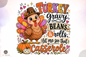 Turkey Gravy Beans & Rolls Let Me, a Seasonal Illustration by Libby Wishes