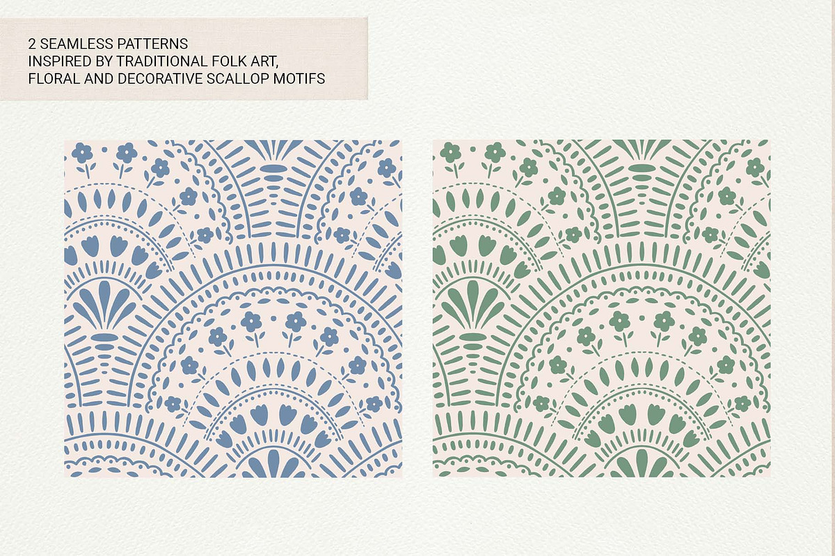 Folk Scallop Floral Vector Patterns, a Pattern Graphic by Irina Ostapenko (Photo 2 of 5)