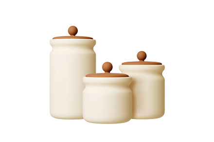 Food jars 3d icons. Isolated kitchen