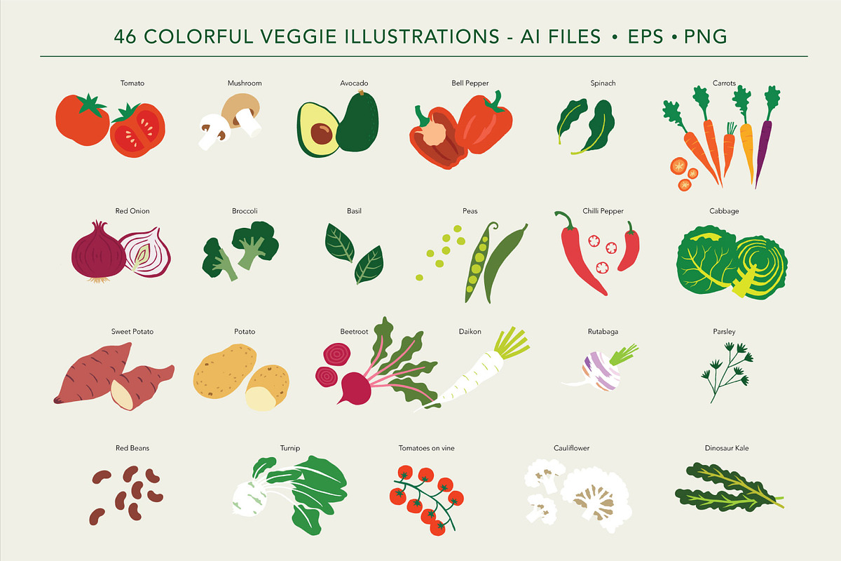 46 Vegetable Illustrations Pack, a Food Illustration by Strange Gaze Studios (Photo 2 of 10)