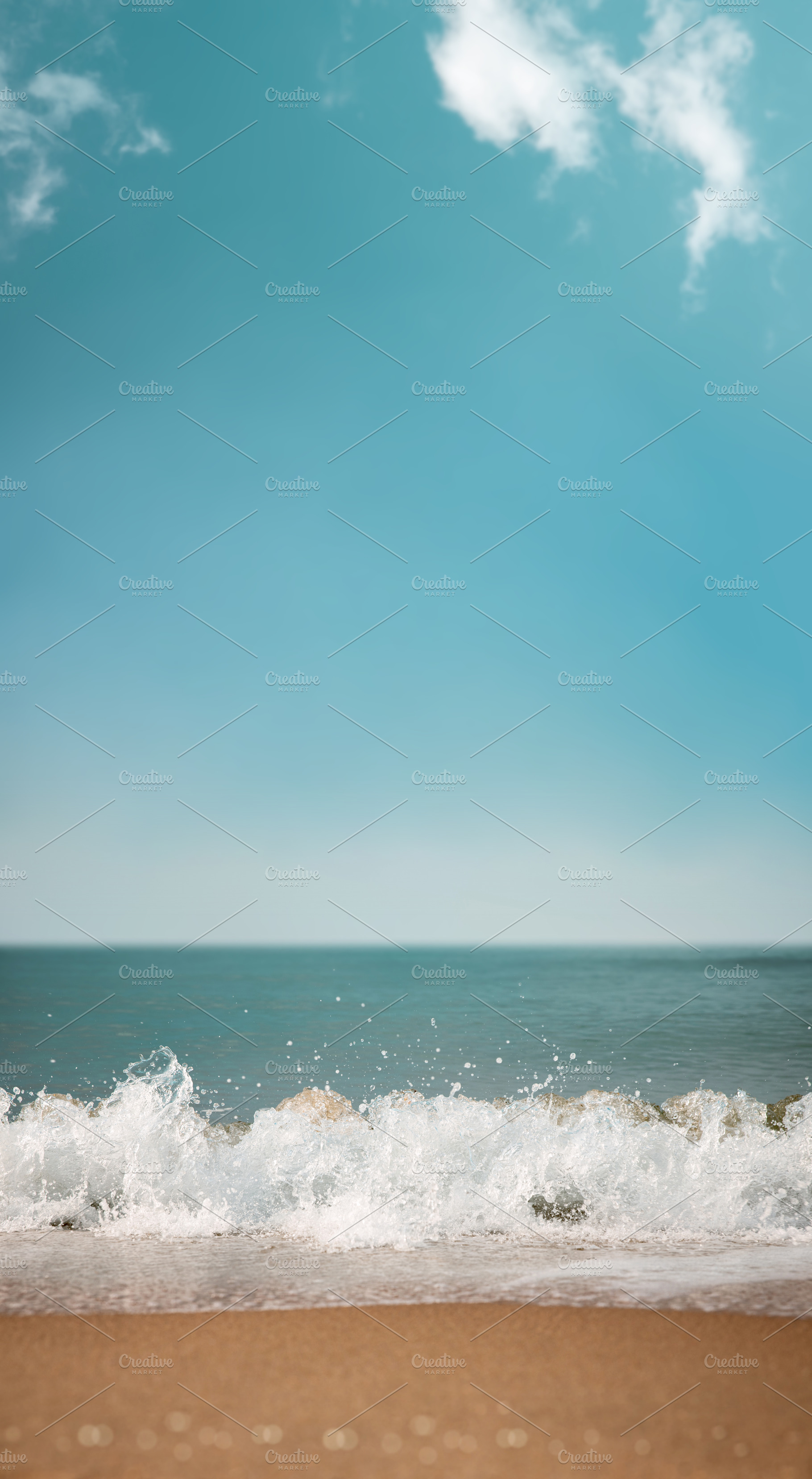 Sand Beach and Hard Wave on Summer Sunny Day. Blue Ocean and Sky, a Photo by salmon.black