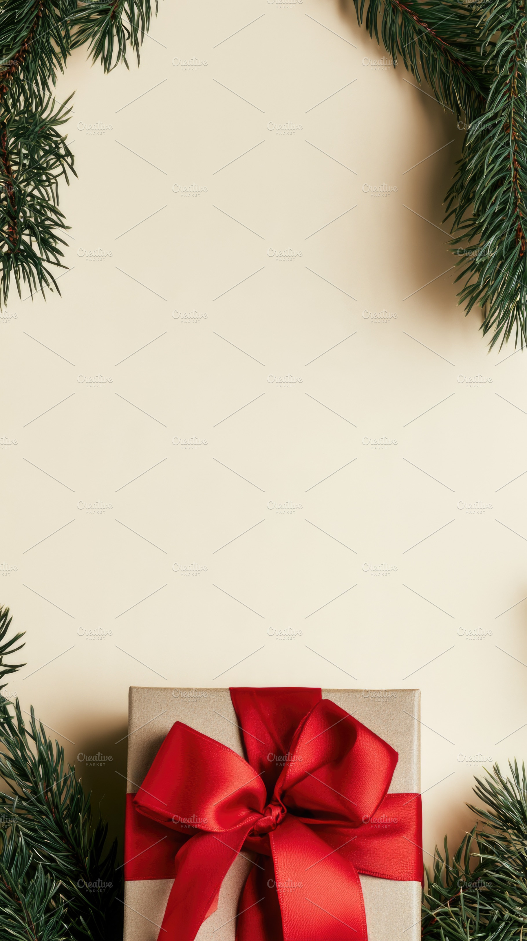 Christmas gift box with red bow and fir branches with copy space, a Holiday Photo by José Manuel Gelpi