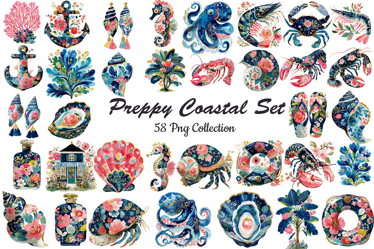 Preppy Coastal Clipart Set, an Object Illustration by DreamCafeArt (Photo 1 of 6)
