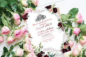 Burgundy Muslim Wedding Invitation