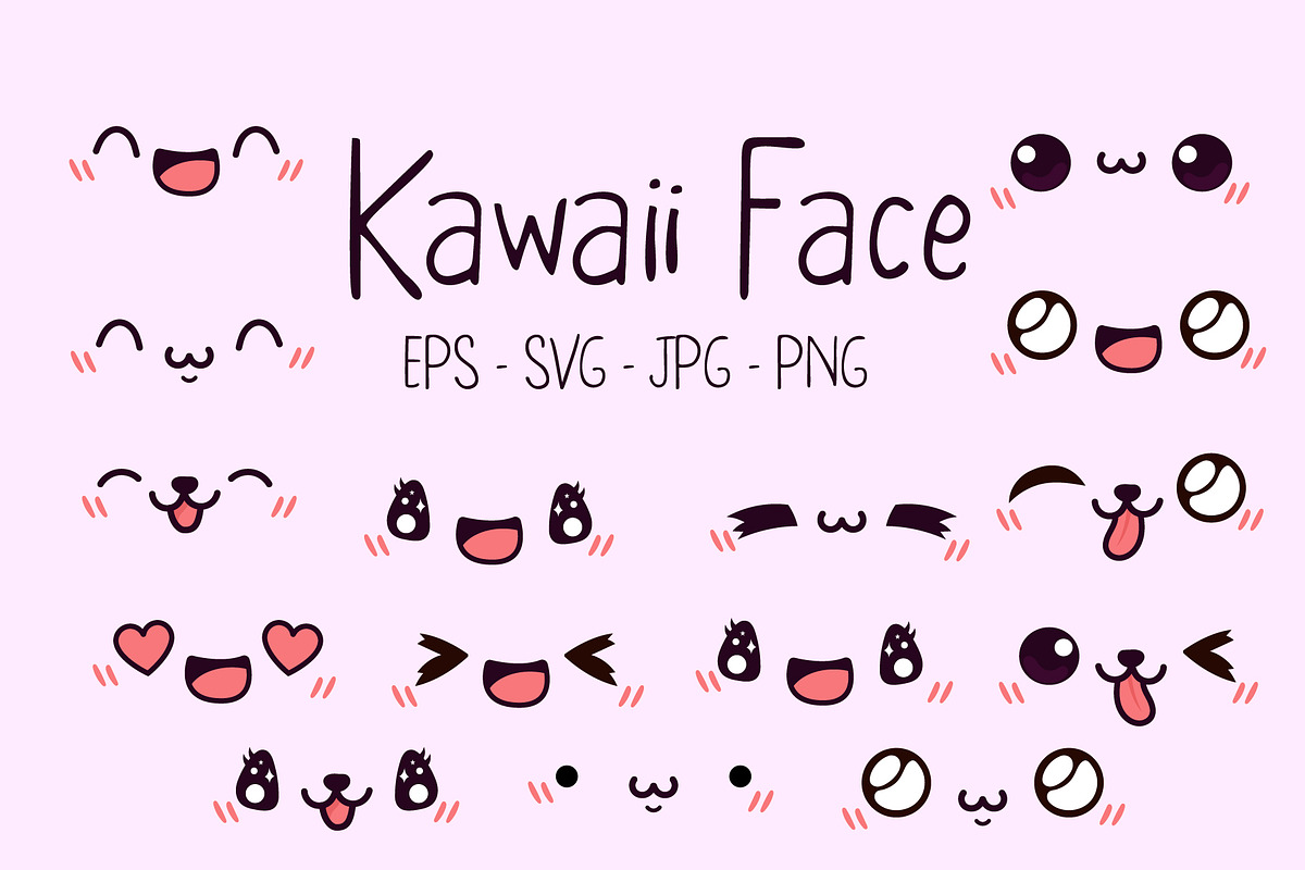 Cartoon Kawaii Face Set Illustration, an Object Illustration by ArtVarStudio (Photo 1 of 3)