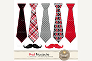 Red Mustache Necktie Digital Paper, a Pattern Graphic by JennyL Designs (Thumbnail 2 of 4)