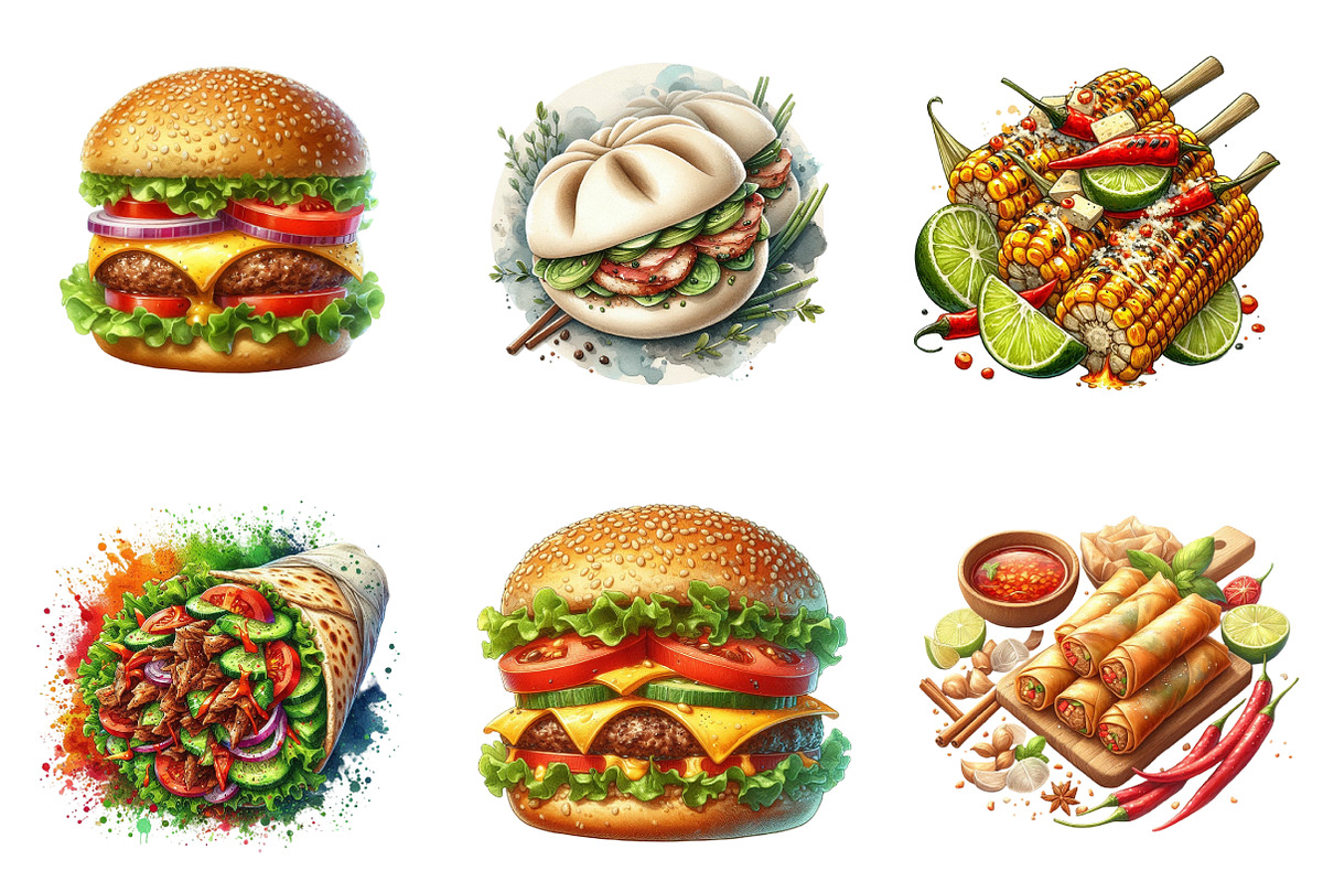 Street Food Watercolor Set PNG, an Illustration by SinaCreation (Photo 5 of 7)