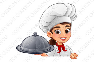Woman Chef Female Holding Food Tray, a Food Illustration by Christos Georghiou