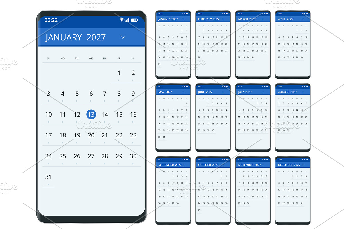 2027 calendar template and compact, a Texture Illustration by Golden Sikorka