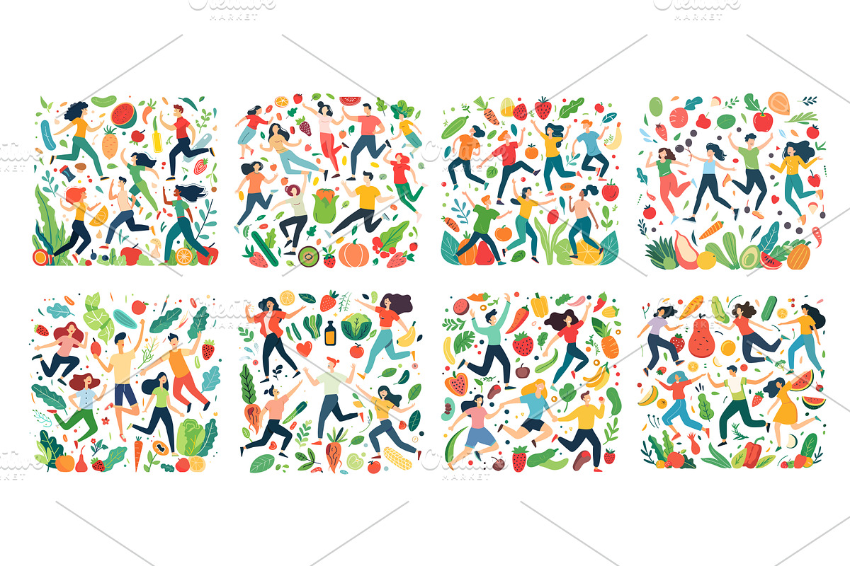 Vegan happy people patterns simple, a Sport Illustration by Stock-Smart-Start