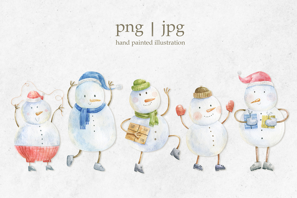 Watercolor Christmas snowman clipart, an Illustration by the_myro (Photo 2 of 6)