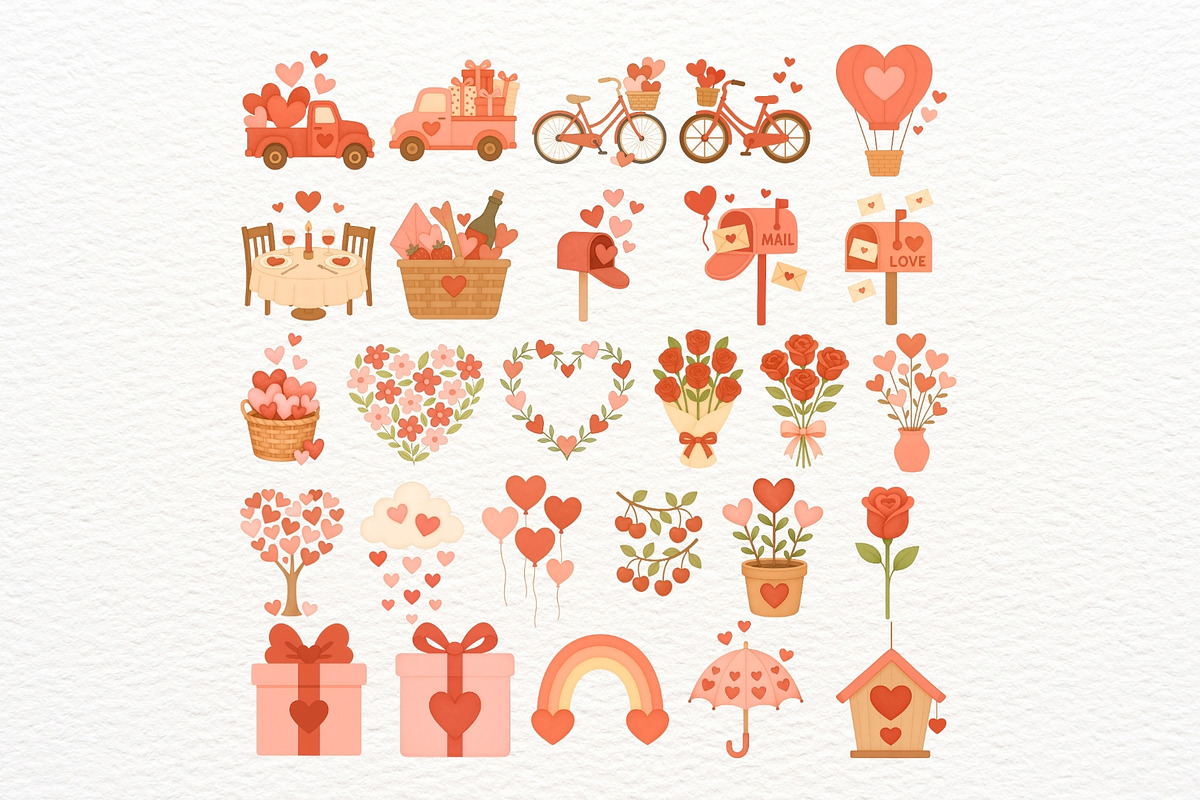 Watercolor Valentine's Day Clipart, an Illustration by Nicolle's Colorful Art (Photo 2 of 7)