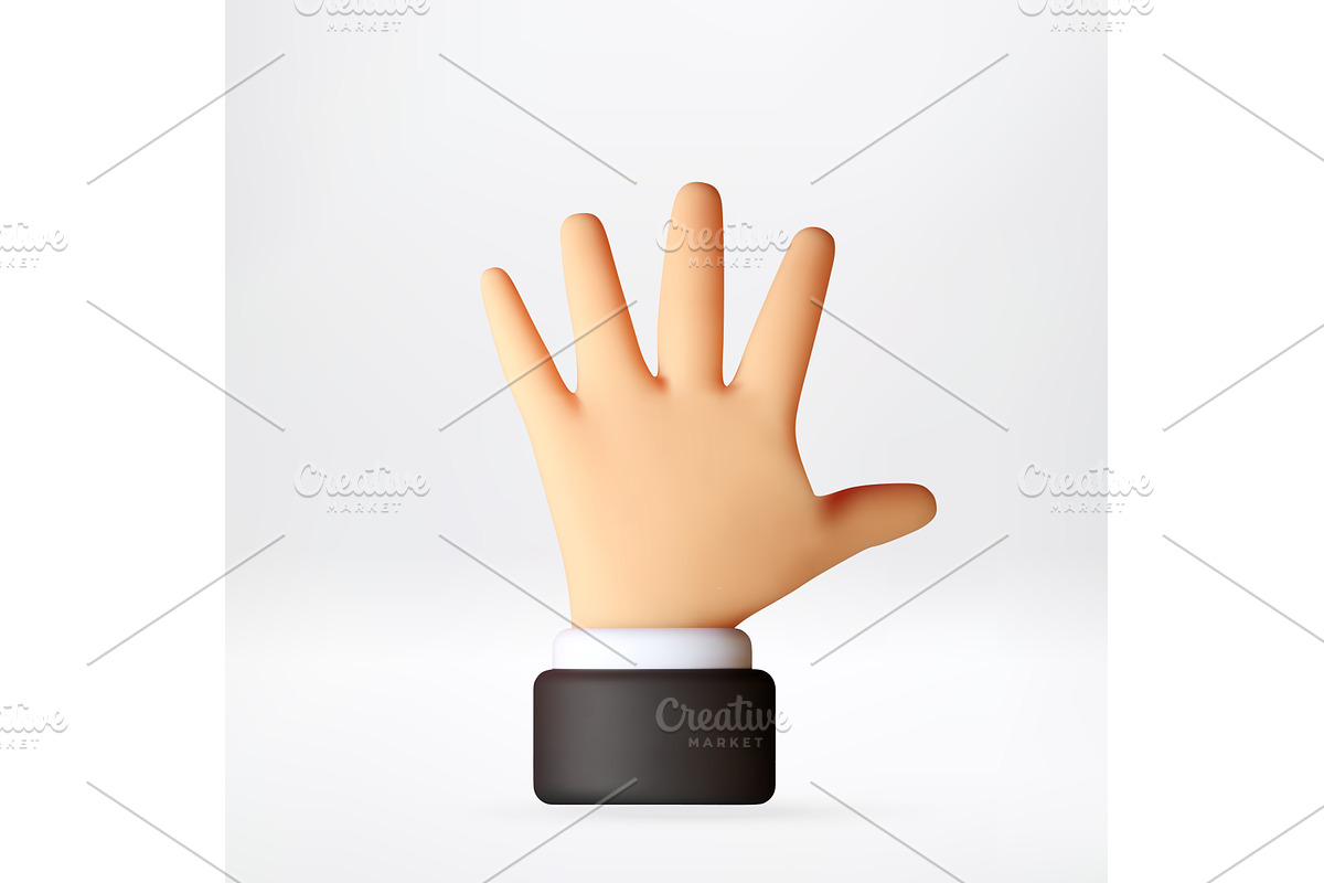 3D Cartoon hand showing number five, an Object Illustration by Abscent