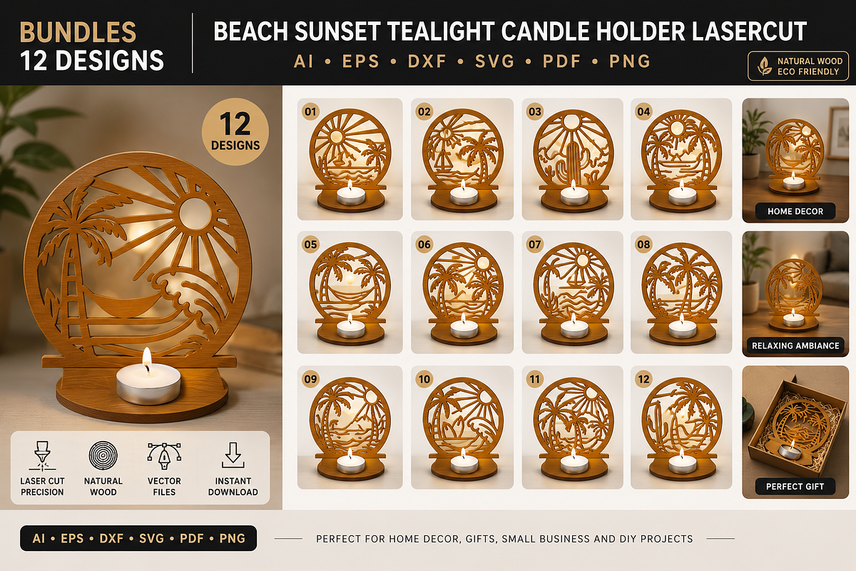 Beach Sunset Tealight Candle Holder, an Object Graphic by OTVEY DESIGN (Photo 1 of 13)