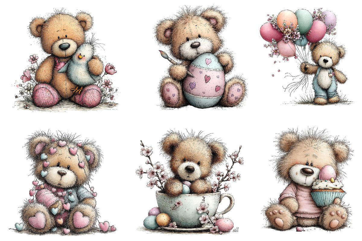 Whimsical Spring Teddy Bear Clipart, an Illustration by Dream Creation (Photo 4 of 5)