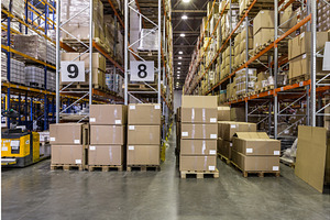 Interior of warehouse with racks