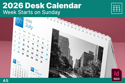 Desk Calendar 2026 (DC009-26-S), a Stationery Template by mikhailmorosin