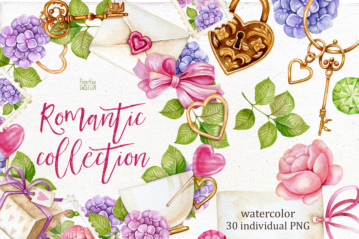 Watercolor valentine's clipart., an Illustration by Mary (Photo 1 of 3)