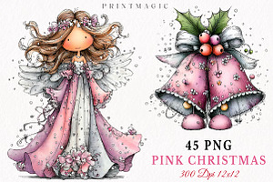 Pink Christmas Clipart Bundle
