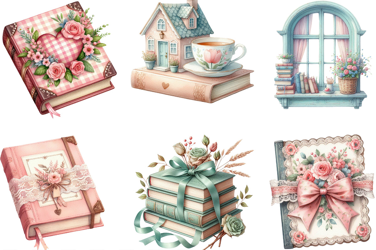 Pastel Cottage Shabby Chic Books, an Illustration by Designking (Photo 3 of 4)
