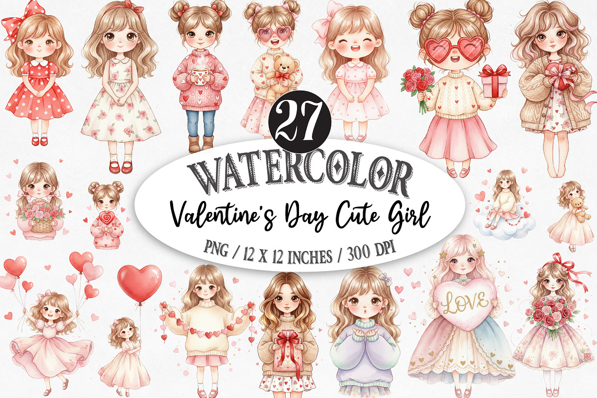 Whimsical Valentine's Day Cute Girl, an Illustration by Designking (Photo 1 of 5)
