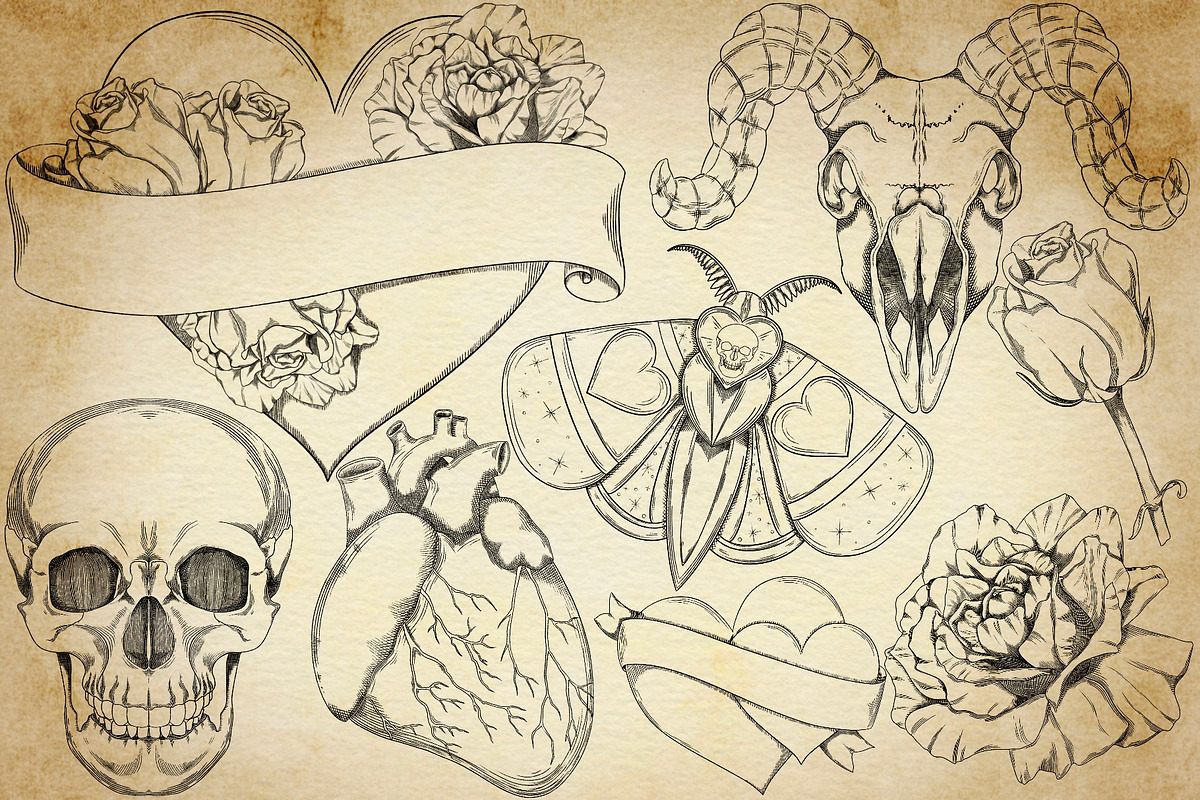 Valentines Vintage Gothic clipart, a Seasonal Illustration by Happy Sloth Graphics (Photo 3 of 9)