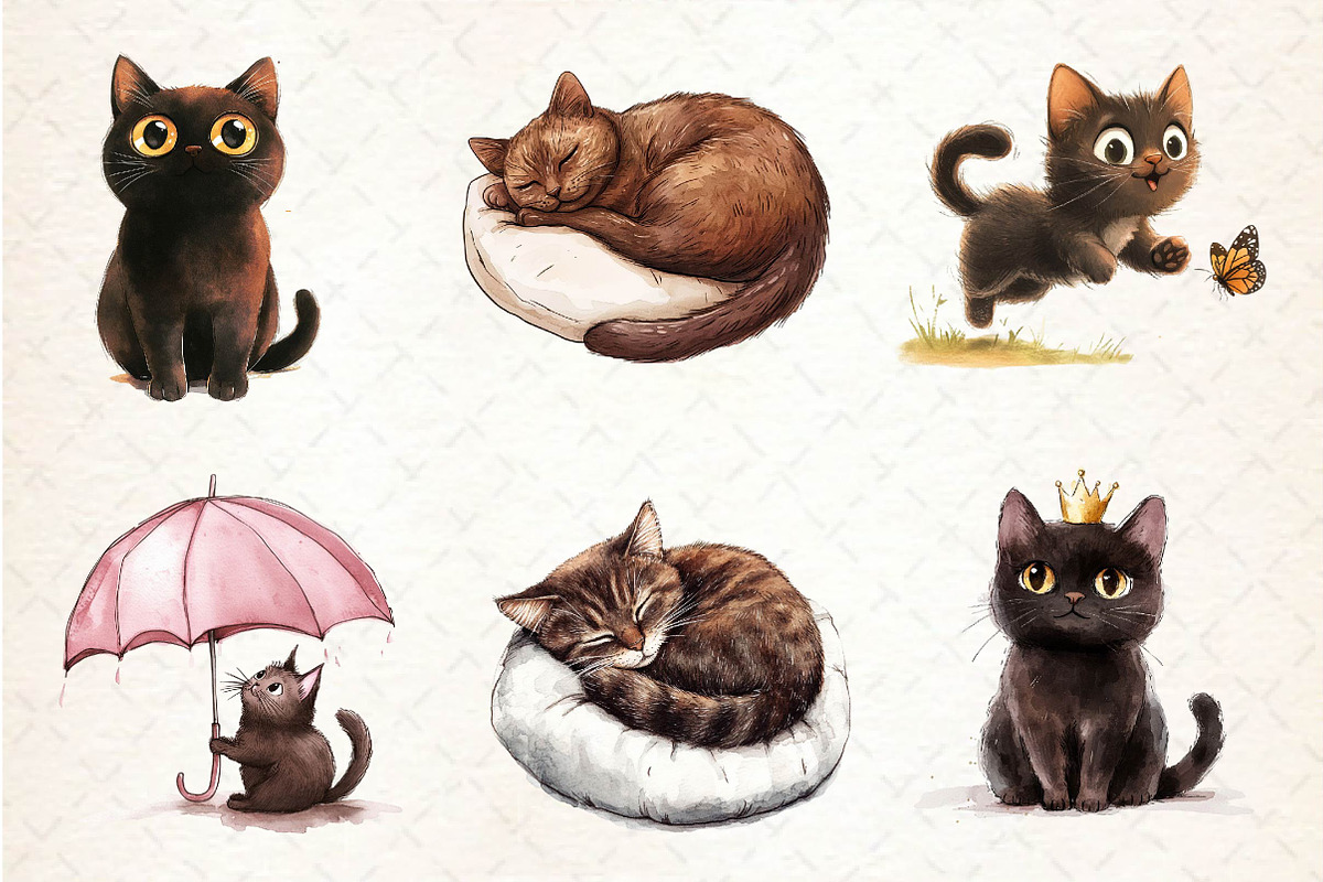 Cute Dark Brown Cat Clipart, an Illustration by Dream Creation (Photo 3 of 6)