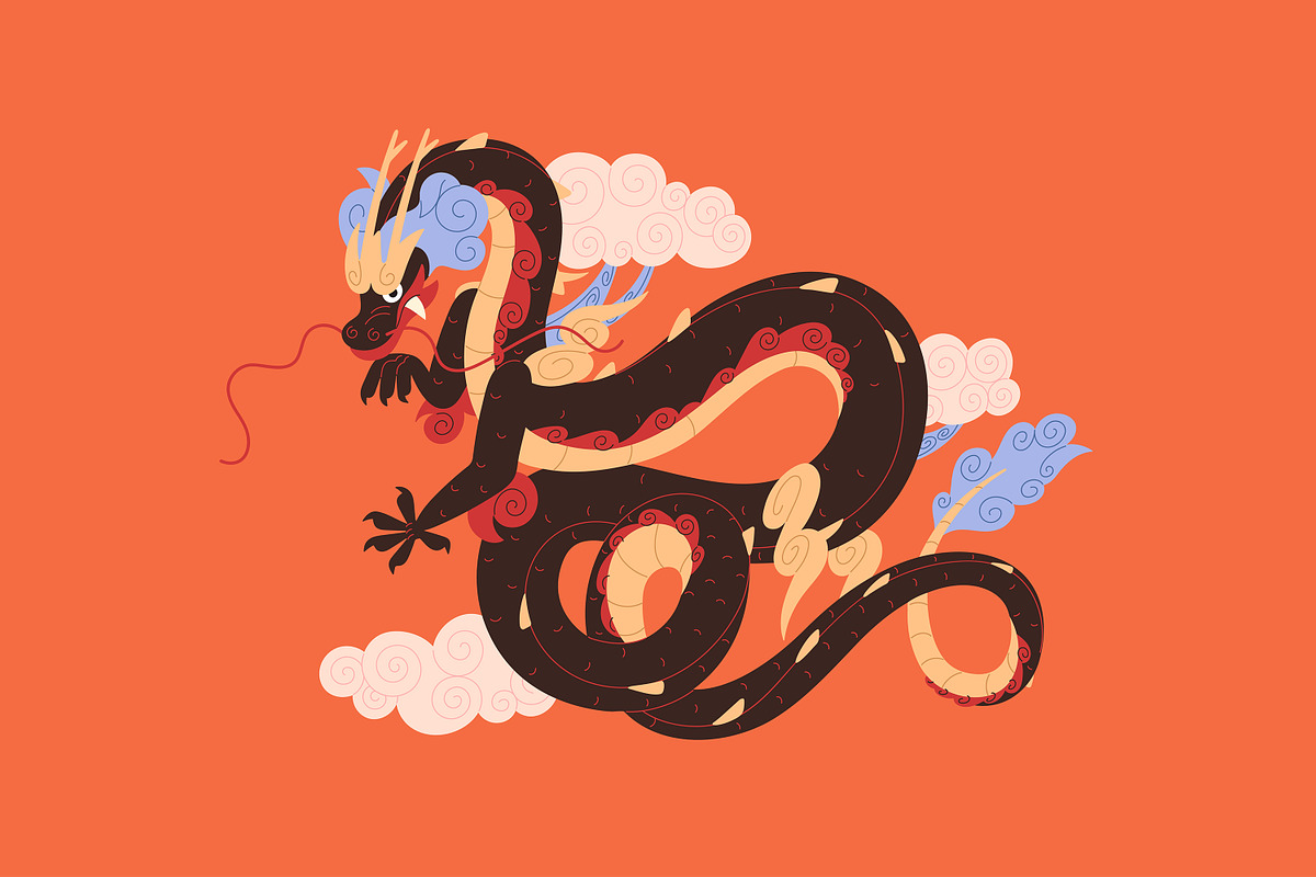 Asian, Chinese dragons set, cards, an Animal Illustration by PaperTrident (Photo 6 of 13)