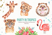 Watercolor Tropical Party, an Animal Illustration by TanataDesign (Thumbnail 3 of 13)