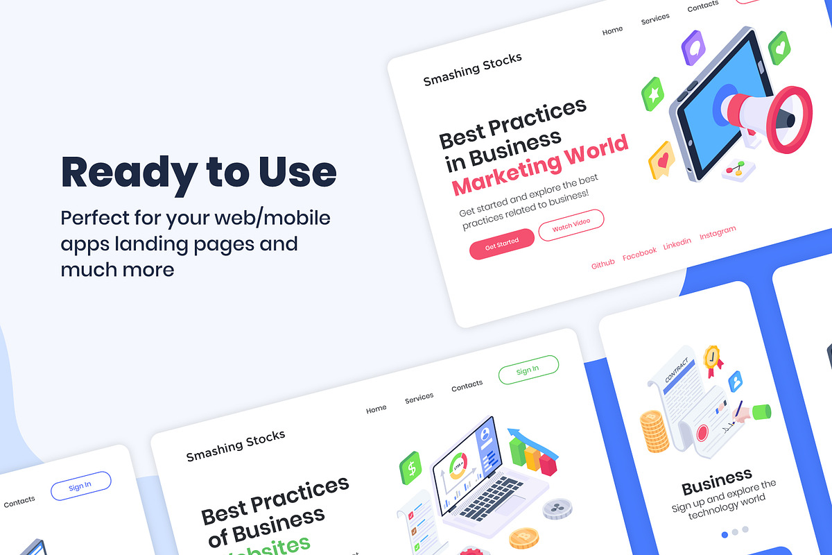 Isometric Landing Page Illustrations, a Work Illustration by Brickclay (Photo 3 of 9)