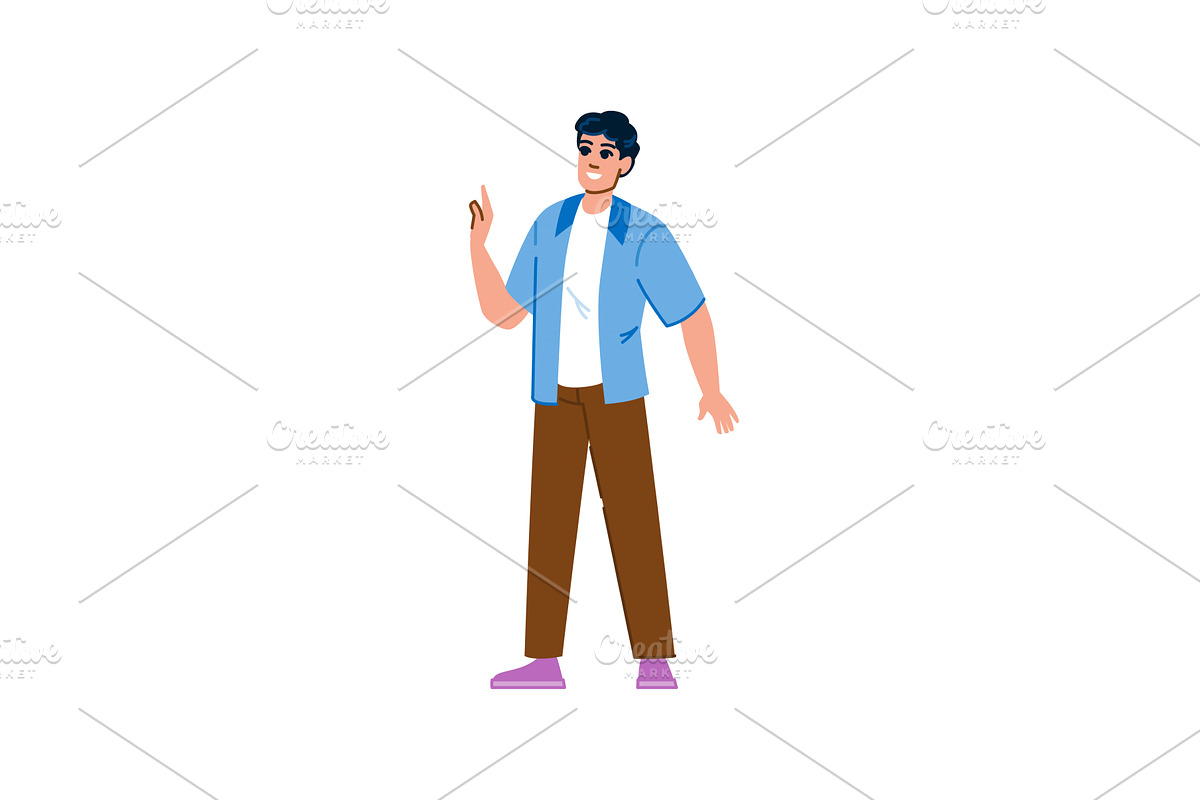 Young man explaining and pointing, a Person Illustration by pikepicture