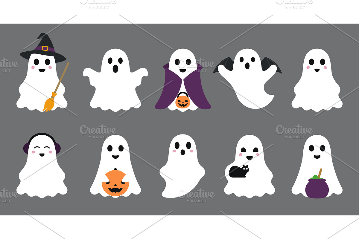 Cute Halloween ghost characters, a Seasonal Illustration by Yayasya (Photo 1 of 3)